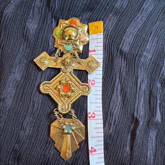 Vintage Dangling Multi-Section Brooch – Enamel Accents. 1970s to 1980s. - Picture 7 of 8